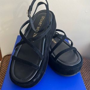 Womens Stuart Weitzman suede flat form ankle strap sandal